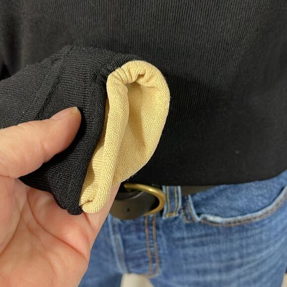 Tehama by Nancy Haley Black and Tan Vintage Long Sleeve Funnel Neck Top Size S - Picture 4 of 5